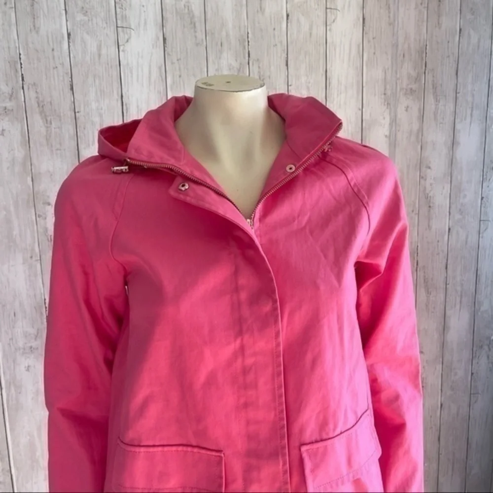 Kate Spade Women's Hooded Trench Coat Jacket, Zip/Snap Drawstring w Bow, Pink
